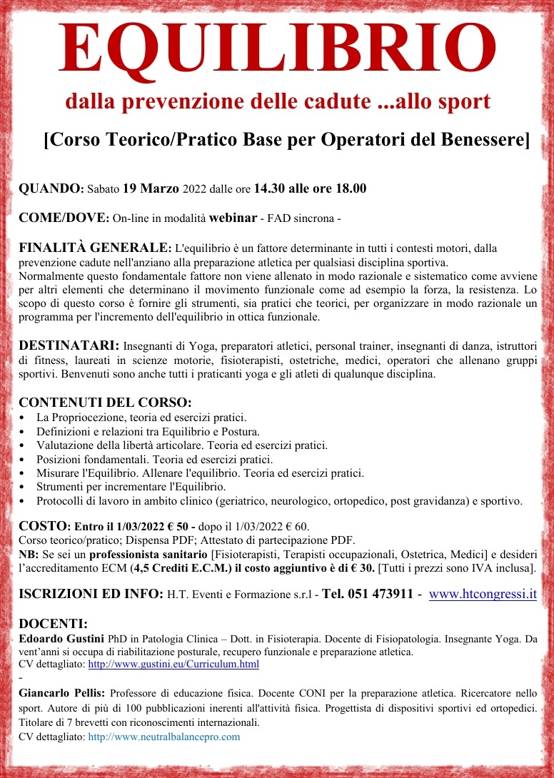 Equilibrio dalla prevenzione delle cadute ..allo sport